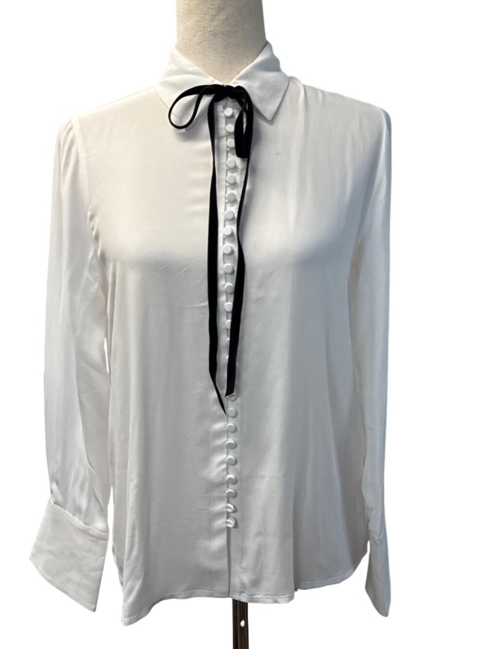 Madewell Womens Necktie Button-Up Top~Size XS~Winter White Silk Like NWD L13 25